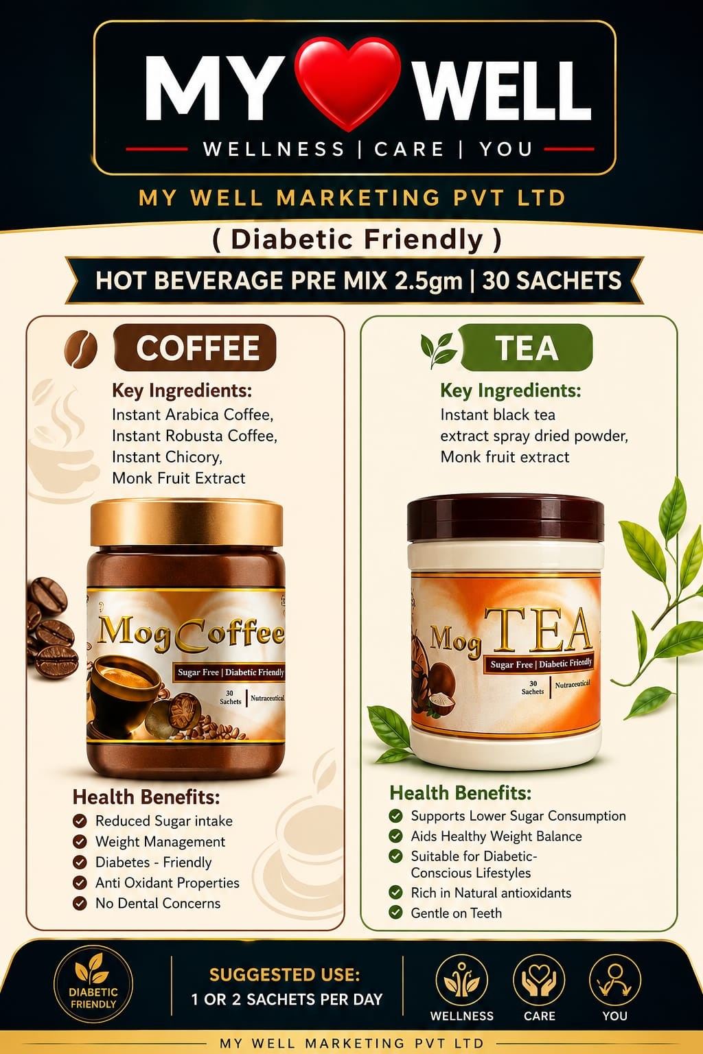 MY WELL sugar-free Coffee and Tea pre-mix